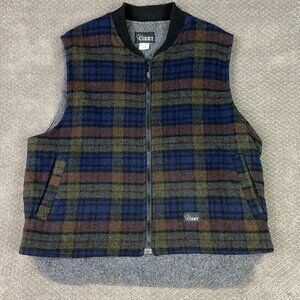 Codet Vest Mens XL Blue Green Brown Plaid Wool Blend Hunting Sherpa Fleece Lined